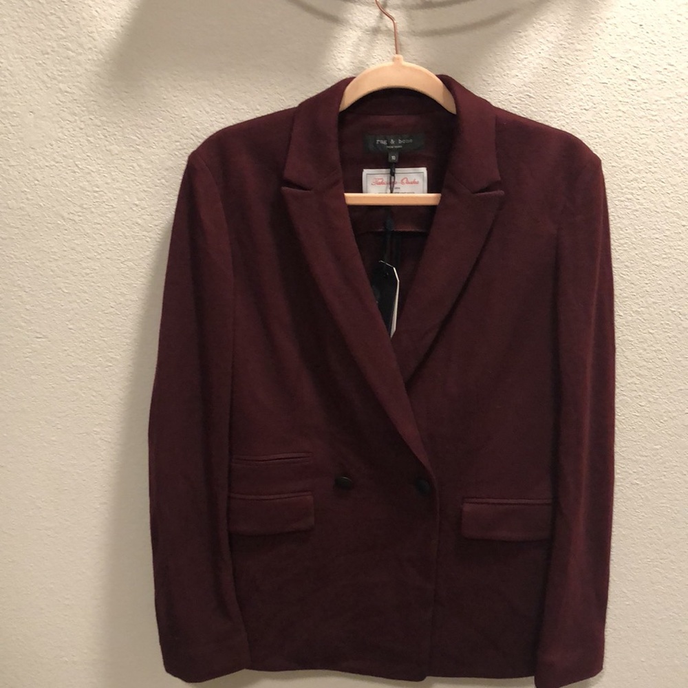 Rag & Bone Burgundy Wool Blazer Size 10 Tailored Double-Breasted Fall Essential - Picture 3 of 11